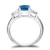 Emerald Cut Blue Emerald Engagement Ring - Sterling Silver Three Stone Ring