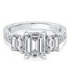Emerald Cut Sterling Silver Engagement Ring - Three Stone Half Eternity