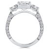 Emerald Cut Sterling Silver Engagement Ring - Three Stone Half Eternity
