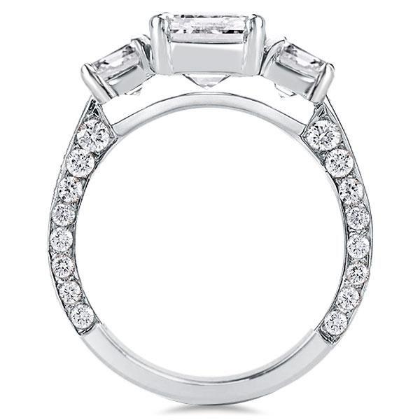 Emerald Cut Sterling Silver Engagement Ring - Three Stone Half Eternity