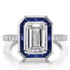 Halo Emerald Cut Green CZ Bezel Engagement Ring Sterling Silver
