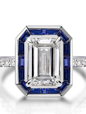 Halo Emerald Cut Green CZ Bezel Engagement Ring Sterling Silver