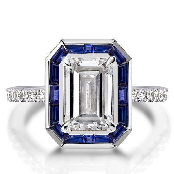 Halo Emerald Cut Green CZ Bezel Engagement Ring Sterling Silver