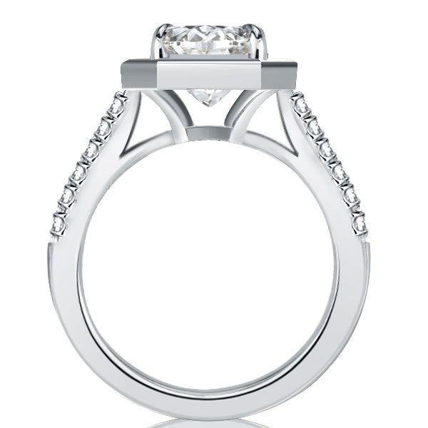 Halo Emerald Cut Green CZ Bezel Engagement Ring Sterling Silver