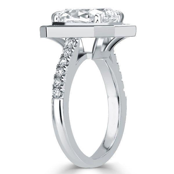 Halo Emerald Cut Green CZ Bezel Engagement Ring Sterling Silver