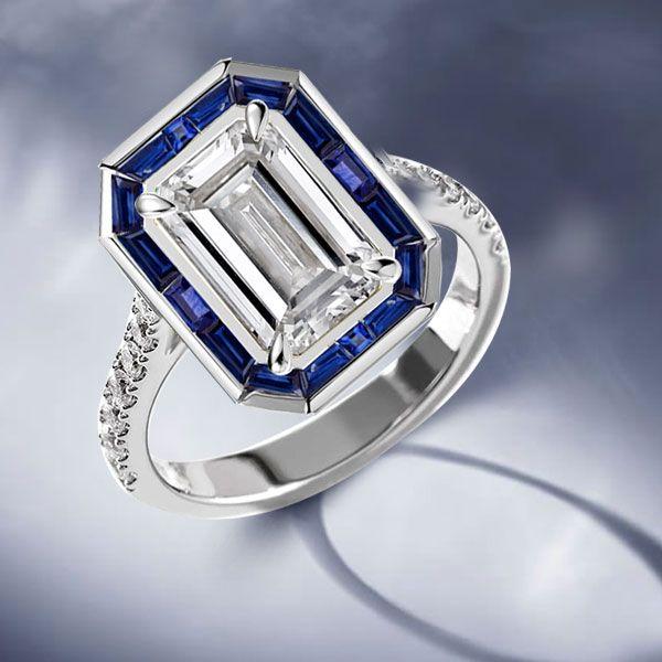 Halo Emerald Cut Green CZ Bezel Engagement Ring Sterling Silver