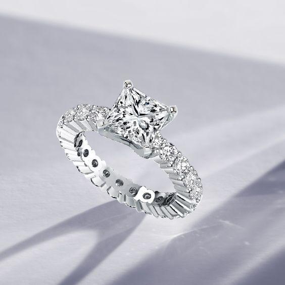 Princess Cut Sterling Silver Eternity Engagement Ring for Women