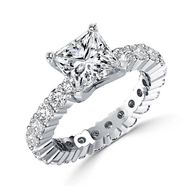 Princess Cut Sterling Silver Eternity Engagement Ring for Women