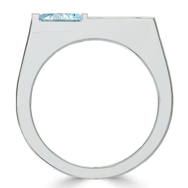 Vintage Emerald Cut Aquamarine Wedding Band in Sterling Silver with Rhodium Plating