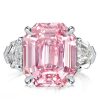 Emerald Cut Pink Stone Three Stone Engagement Ring in Sterling Silver