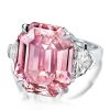 Emerald Cut Pink Stone Three Stone Engagement Ring in Sterling Silver