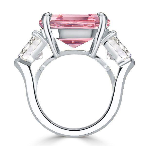Emerald Cut Pink Stone Three Stone Engagement Ring in Sterling Silver