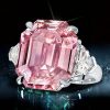 Emerald Cut Pink Stone Three Stone Engagement Ring in Sterling Silver