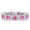 Asscher Cut Pink Stone Eternity Ring for Women in 925 Sterling Silver