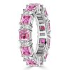 Asscher Cut Pink Stone Eternity Ring for Women in 925 Sterling Silver