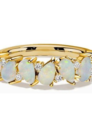 Pear Shaped Opal Wedding Ring for Women - 18K Gold Plated Sterling Silver