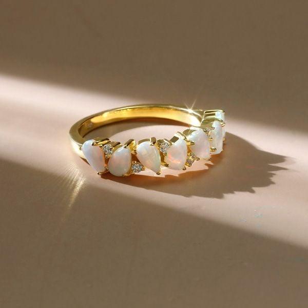 Pear Shaped Opal Wedding Ring for Women - 18K Gold Plated Sterling Silver