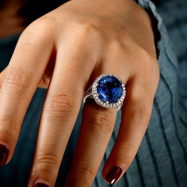 Sterling Silver Split Shank Halo Engagement Ring - 8.86 CT Center Stone