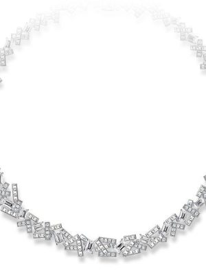 Sterling Silver Abstract Tennis Necklace - Multi Cut CZ, 17-22 Inches
