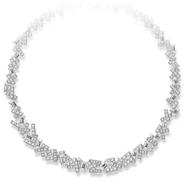 Sterling Silver Abstract Tennis Necklace - Multi Cut CZ, 17-22 Inches