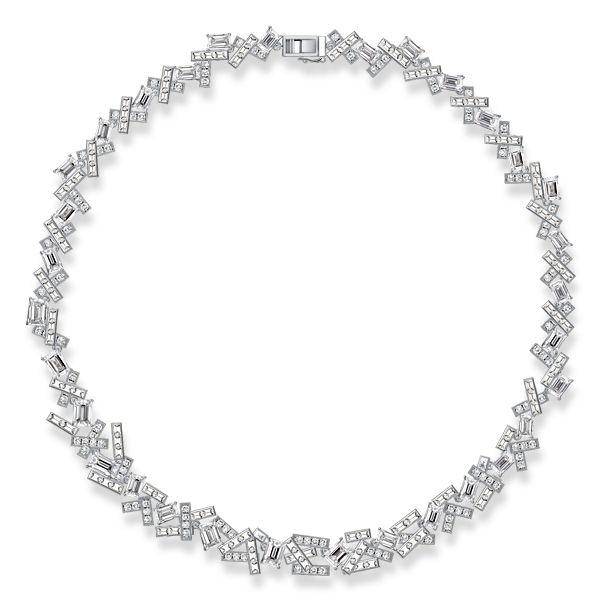 Sterling Silver Abstract Tennis Necklace - Multi Cut CZ, 17-22 Inches