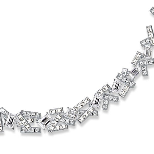Sterling Silver Abstract Tennis Necklace - Multi Cut CZ, 17-22 Inches