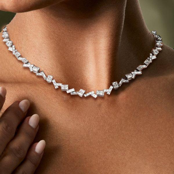 Sterling Silver Abstract Tennis Necklace - Multi Cut CZ, 17-22 Inches