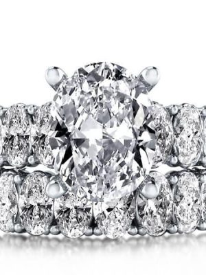 Oval White Created Sapphire Bridal Set in Rhodium Plated 925 Sterling Silver