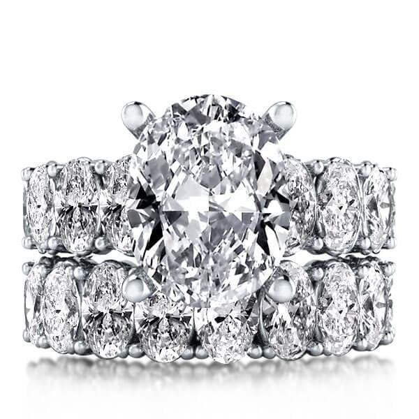 Oval White Created Sapphire Bridal Set in Rhodium Plated 925 Sterling Silver