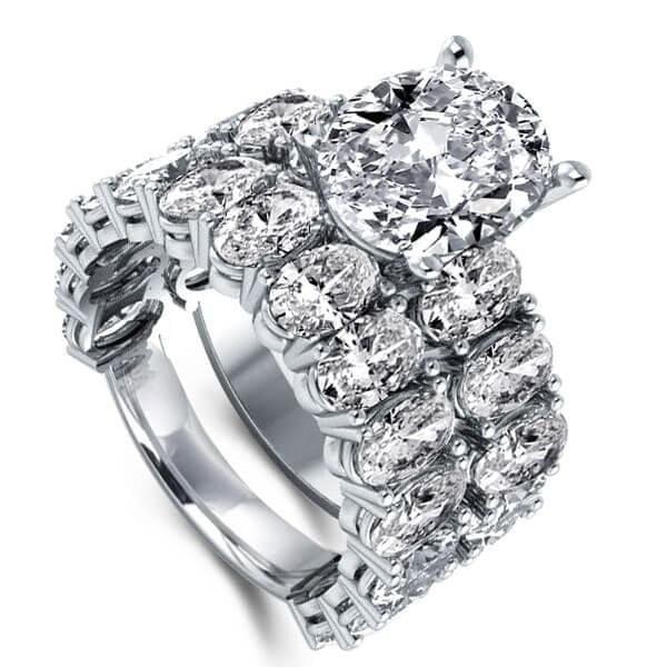 Oval White Created Sapphire Bridal Set in Rhodium Plated 925 Sterling Silver
