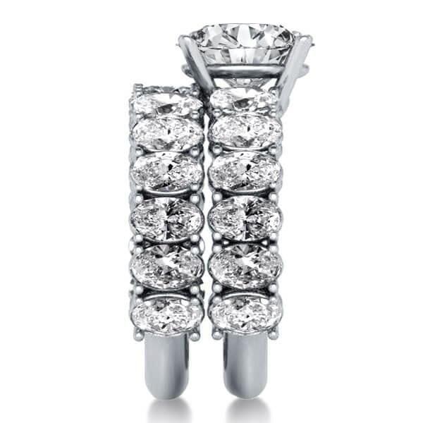 Oval White Created Sapphire Bridal Set in Rhodium Plated 925 Sterling Silver