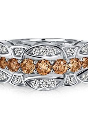 Champagne Sapphire Half Eternity Multi-Row Band Ring in Sterling Silver