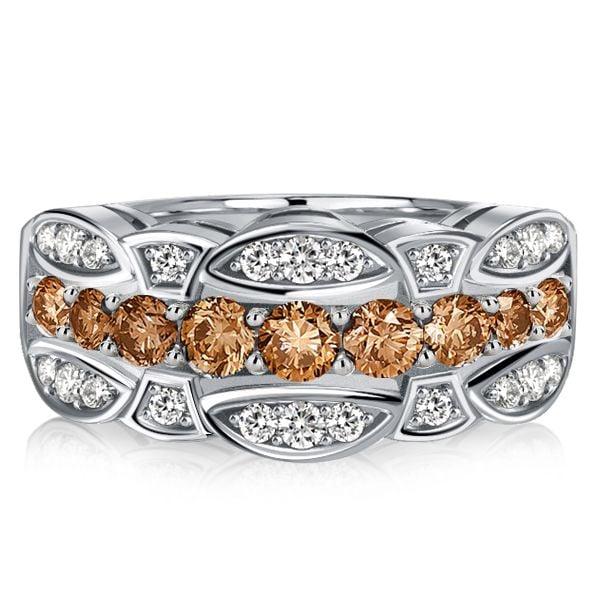 Champagne Sapphire Half Eternity Multi-Row Band Ring in Sterling Silver