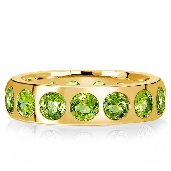 Peridot Wedding Band in Sterling Silver - Flush Set Anniversary Ring