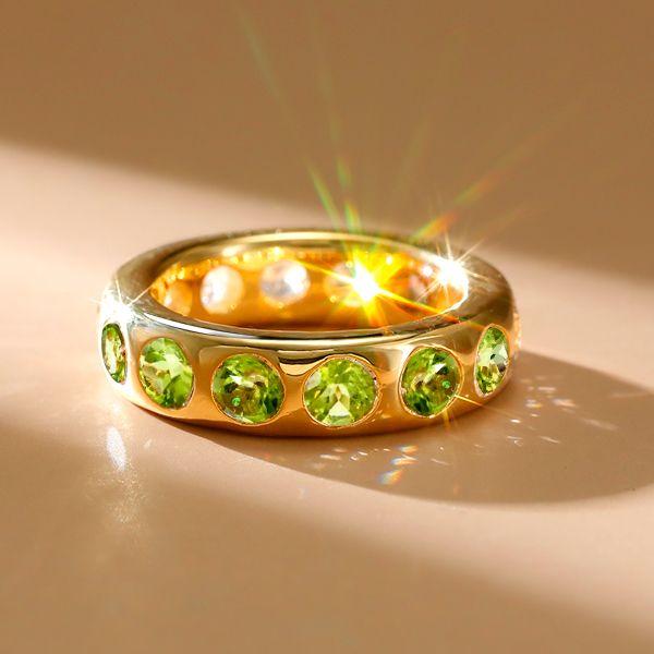 Peridot Wedding Band in Sterling Silver - Flush Set Anniversary Ring