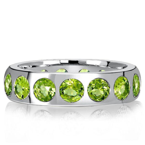 Peridot Wedding Band in Sterling Silver - Flush Set Anniversary Ring