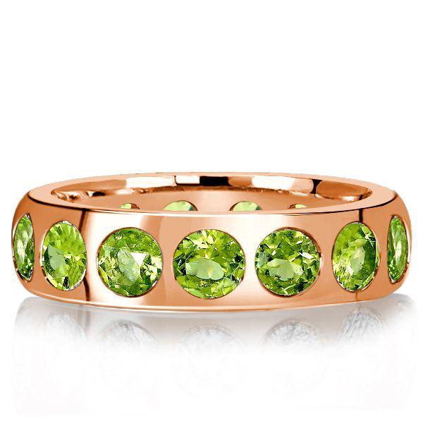 Peridot Wedding Band in Sterling Silver - Flush Set Anniversary Ring