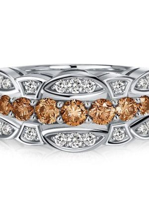 Champagne Sapphire Sterling Silver Half Eternity Multi-Row Band Ring