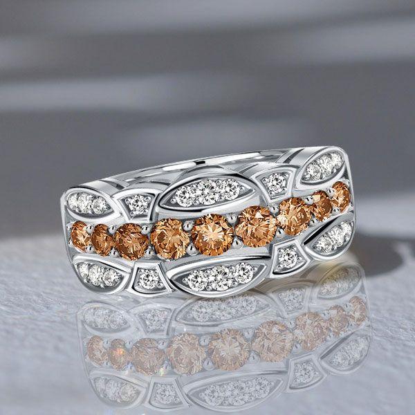 Champagne Sapphire Sterling Silver Half Eternity Multi-Row Band Ring
