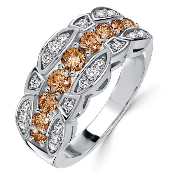 Champagne Sapphire Sterling Silver Half Eternity Multi-Row Band Ring
