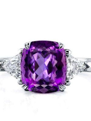 Cushion Cut Created Amethyst Engagement Ring - Sterling Silver