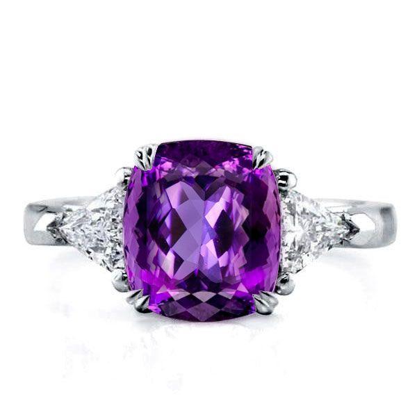 Cushion Cut Created Amethyst Engagement Ring - Sterling Silver