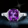 Cushion Cut Created Amethyst Engagement Ring - Sterling Silver