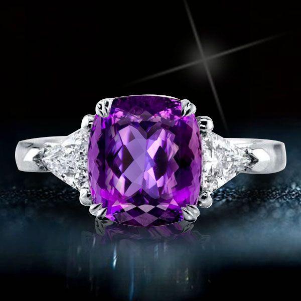 Cushion Cut Created Amethyst Engagement Ring - Sterling Silver