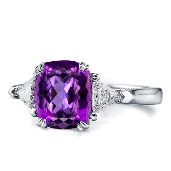 Cushion Cut Created Amethyst Engagement Ring - Sterling Silver