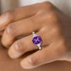 Cushion Cut Created Amethyst Engagement Ring - Sterling Silver