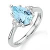 Pear Cut Aquamarine Engagement Ring in Rhodium Plated Sterling Silver