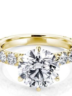 18K Gold Plated Sterling Silver Six Prong Round White Sapphire Engagement Ring