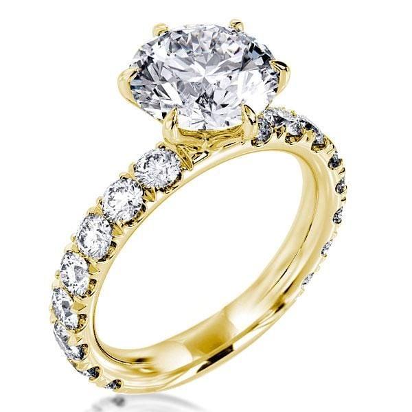 18K Gold Plated Sterling Silver Six Prong Round White Sapphire Engagement Ring