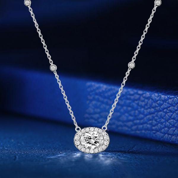 Sterling Silver Halo Round Cut Pendant Necklace (1.17 CT. TW)